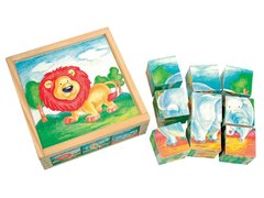 Puzzle din cuburi cu animale 9 piese